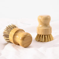 Bamboo Pot Brush Set of 3, Boar Bristle, Sisal and Coconut Fiber Kitchen Scrub Brushes for Pots, Pans and Dishes, Boxed Cleaning Set