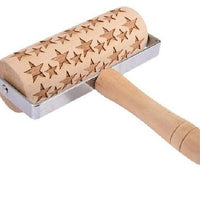 Wooden Embossed Rolling Pin with Decorative Baking Patterns