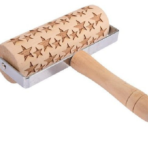 Wooden Embossed Rolling Pin with Decorative Baking Patterns