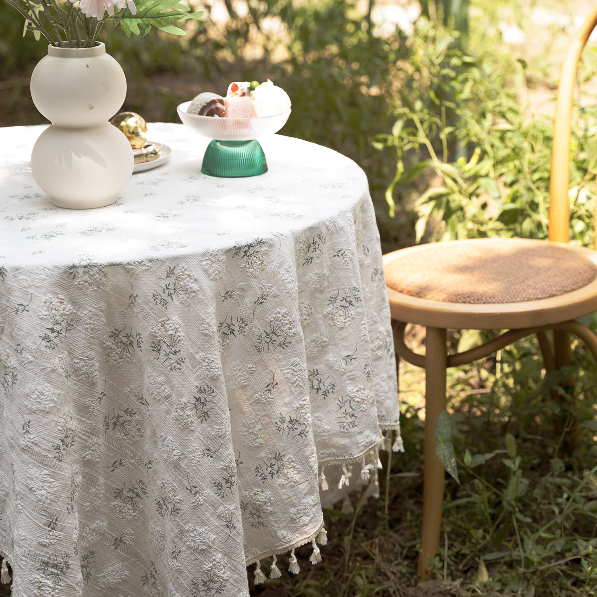 Lilac Floral Tablecloth, Cotton Linen Decorative Table Cover