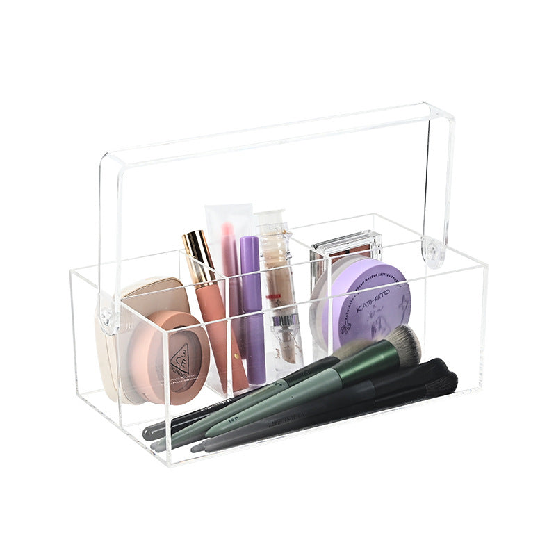 Acrylic Flatware Caddy with Bamboo Handle, 3-Compartment Silverware Organizer for Kitchen Countertop, Picnic, Party & Outdoor Dining