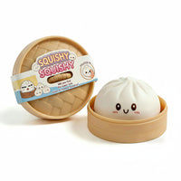 Cute Steamed Bun Squishy Stress Relief Toy with Bamboo Steamer Container