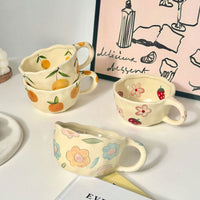 Ceramic Water Cup with Handle – Cute Floral & Fruit Drinking Mug