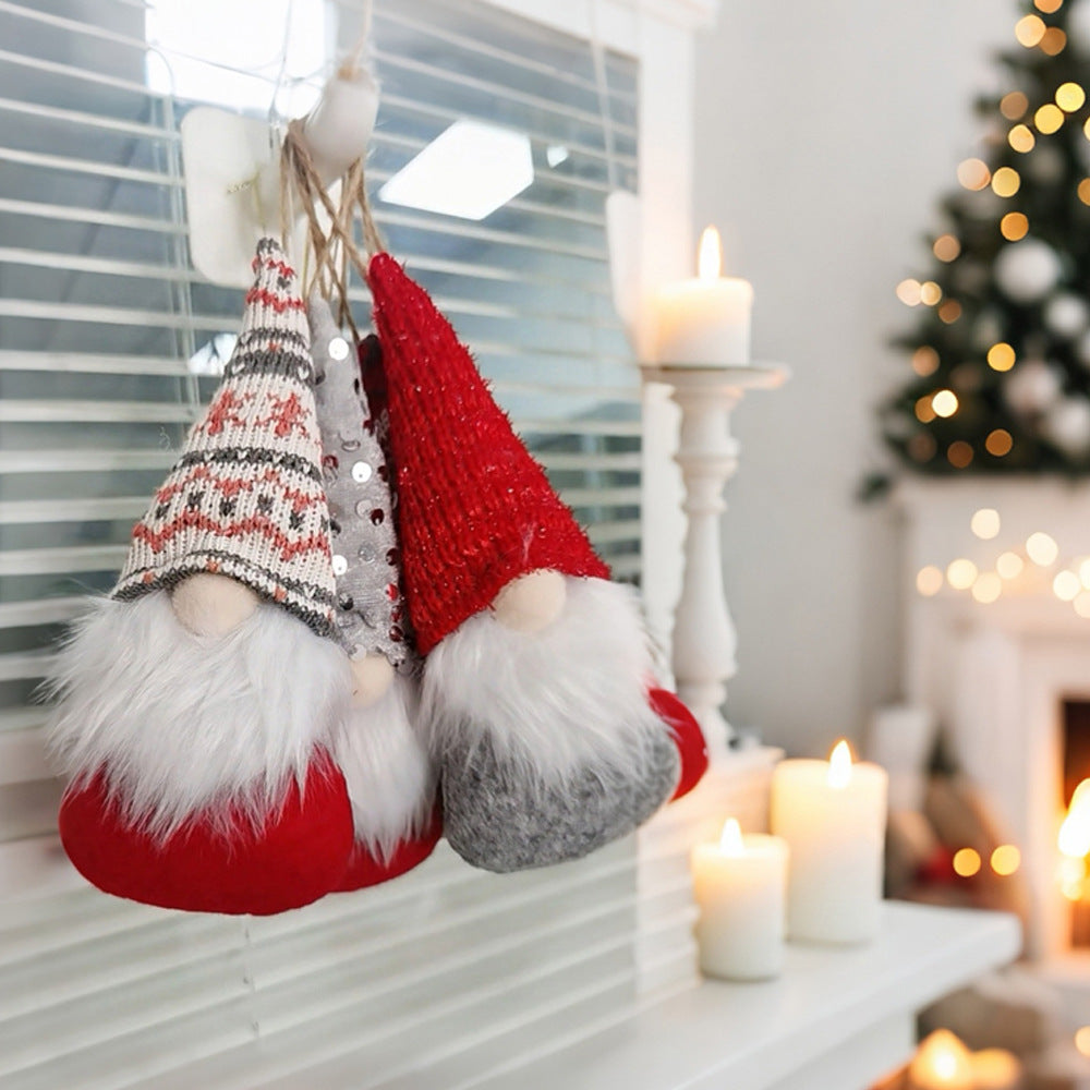 Christmas Gnome Hanging Ornament Set Plush Faceless Santa Decorations