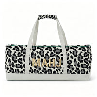 Premium Leopard Mahjong Organizer Bag – Large Canvas Carrying Tote with Zipper