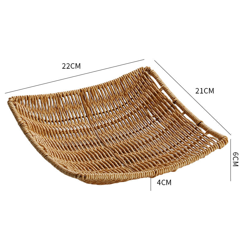 Square Plastic Wicker Basket, Rattan Style Woven Serving Tray, Decorative Storage Basket