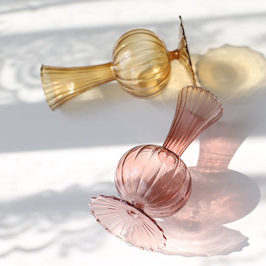 Ribbed Glass Bud Vase – Vintage Fluted Flower Vase, Decorative Tabletop Vase