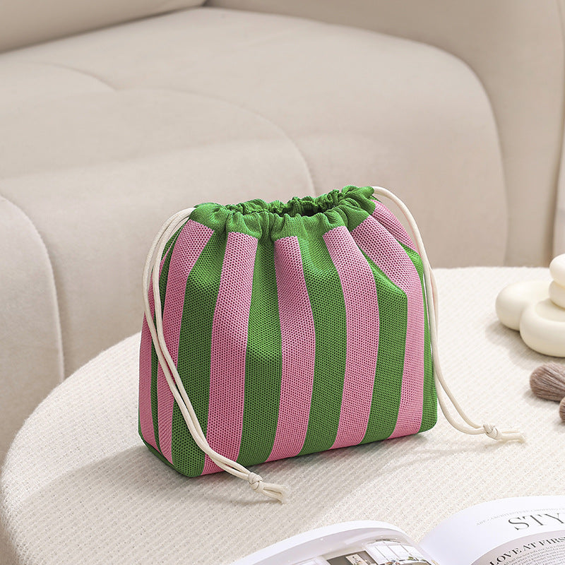 Striped Drawstring Makeup and Travel Storage Bag