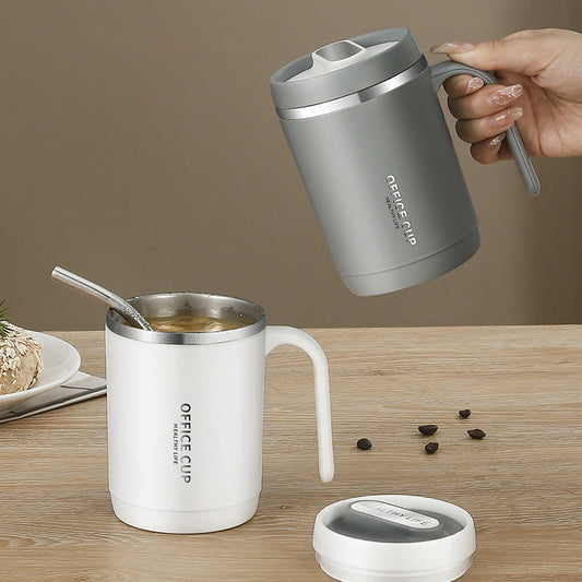 500ml Double-Wall Anti-Scald Office Mug with Lid & Handle – 304 Stainless Steel Insulated Coffee Tea Cup for Home, School & Office