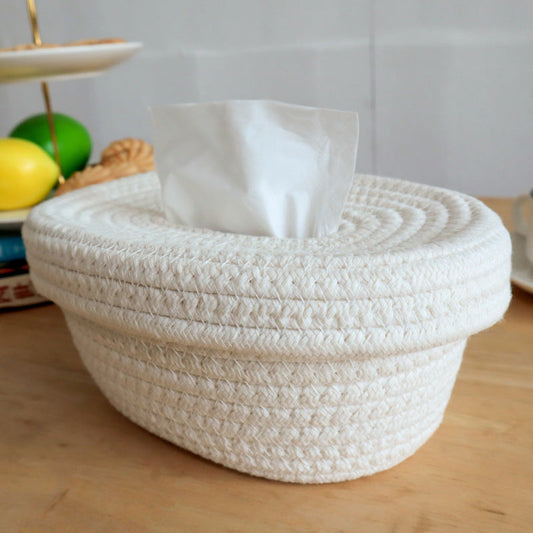 Woven Cotton Rope Tissue Box, Nordic Desktop Storage Basket