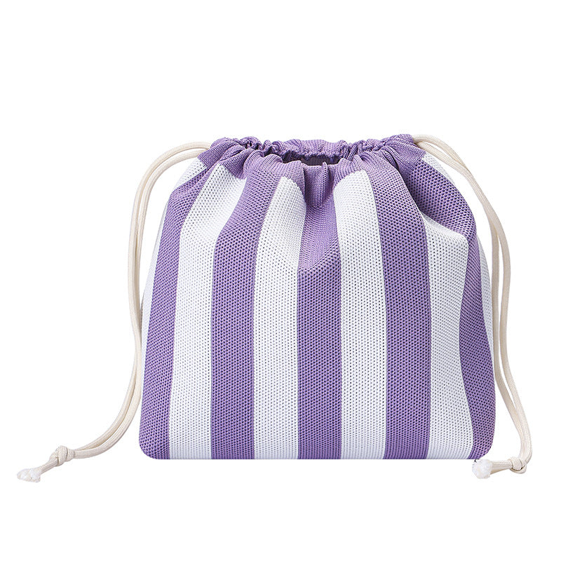 Striped Drawstring Makeup and Travel Storage Bag