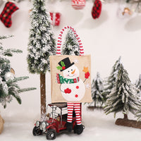 Christmas Burlap Gift Bag with Santa Snowman and Tree Designs