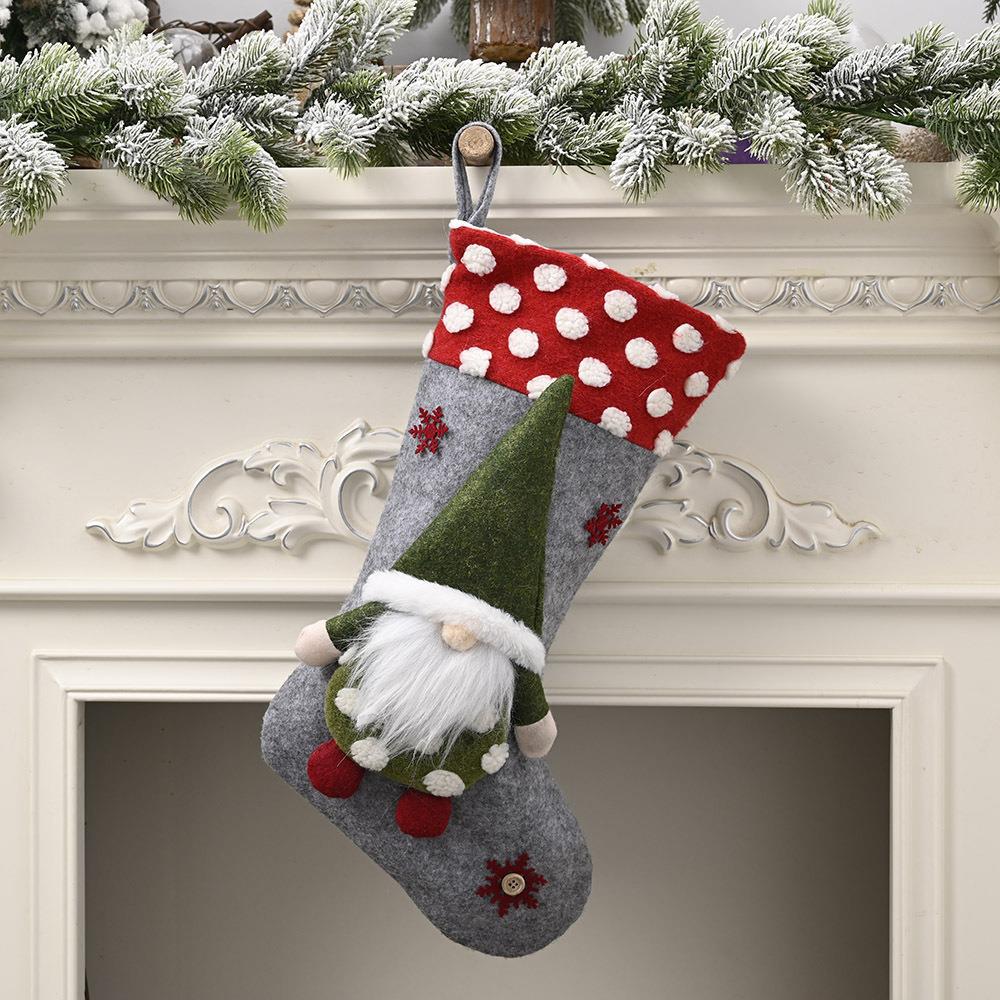 Christmas Gnome Stocking Plush Scandinavian Holiday Fireplace Hanging Decoration