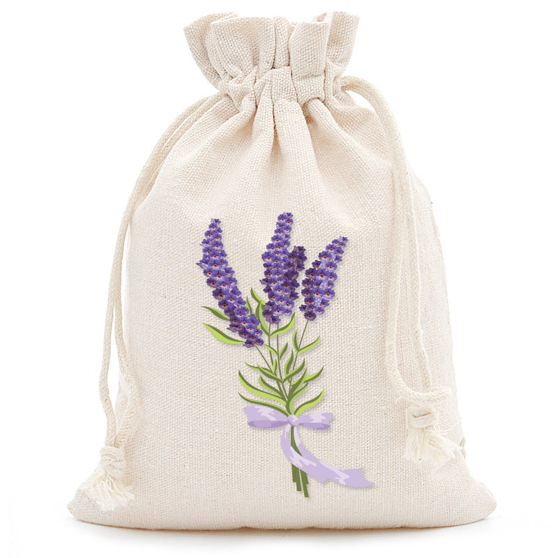 Lavender Print Cotton Drawstring Gift Pouch in Four Designs
