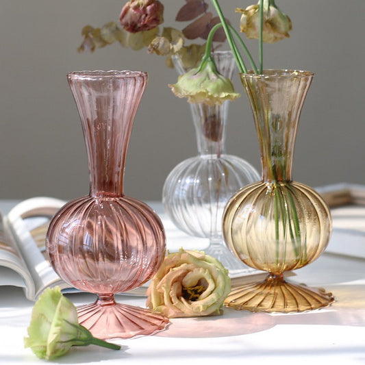 Ribbed Glass Bud Vase – Vintage Fluted Flower Vase, Decorative Tabletop Vase