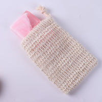 Natural Ramie Soap Saver Bag Exfoliating Mesh Soap Pouch Drawstring Bath Accessory