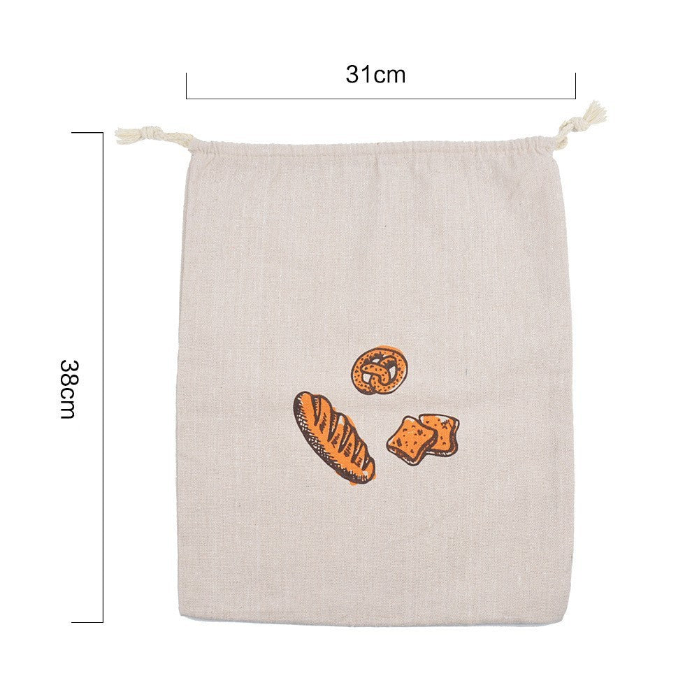 Reusable Linen Bread Bag, Drawstring Toast and Baguette Storage Bag