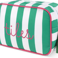 Striped Mahjong Tile Storage Bag with Embroidery and Tassel Zipper