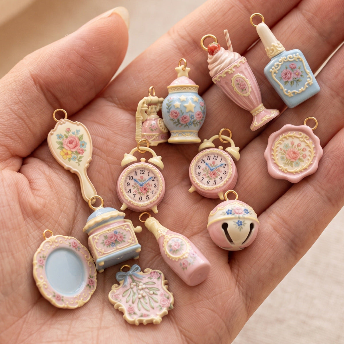 Vintage Floral Charms for DIY Jewelry with Complimentary Heart Clasp Necklace