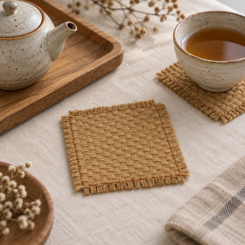 Woven Cotton Coaster Set（4Pc） – Square Rustic Drink Mats