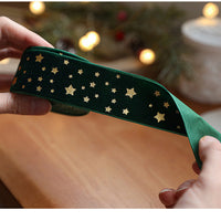 Gold Star Christmas Fabric Ribbon,  4 cm Wide for Gift Wrapping and Holiday Crafts