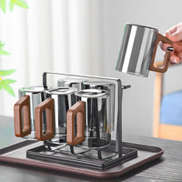 Glass Cups with Holder – 6-Piece 300ml Drinking Glass Set with Storage Rack