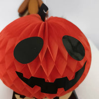 Halloween Honeycomb Paper Pumpkin Decoration, Orange Jack-O-Lantern Tabletop Decor, With or Without Witch Hat