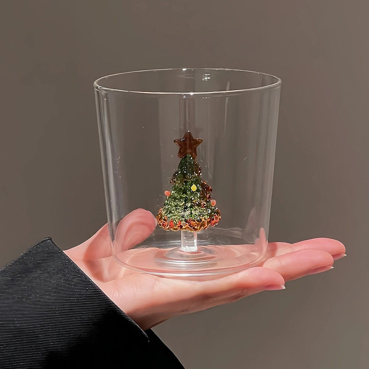 Christmas Tree Glass Tumbler, Clear Drinking Glass Cup