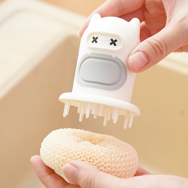 Cute Cartoon Soap Dispensing Dish Brush Press Type Kitchen Cleaning Scrubber