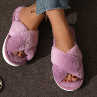 Plush Cross Strap House Slippers with EVA Foam Soles