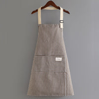 Cotton Linen Striped Kitchen Apron Adjustable Cooking Apron with Front Pockets
