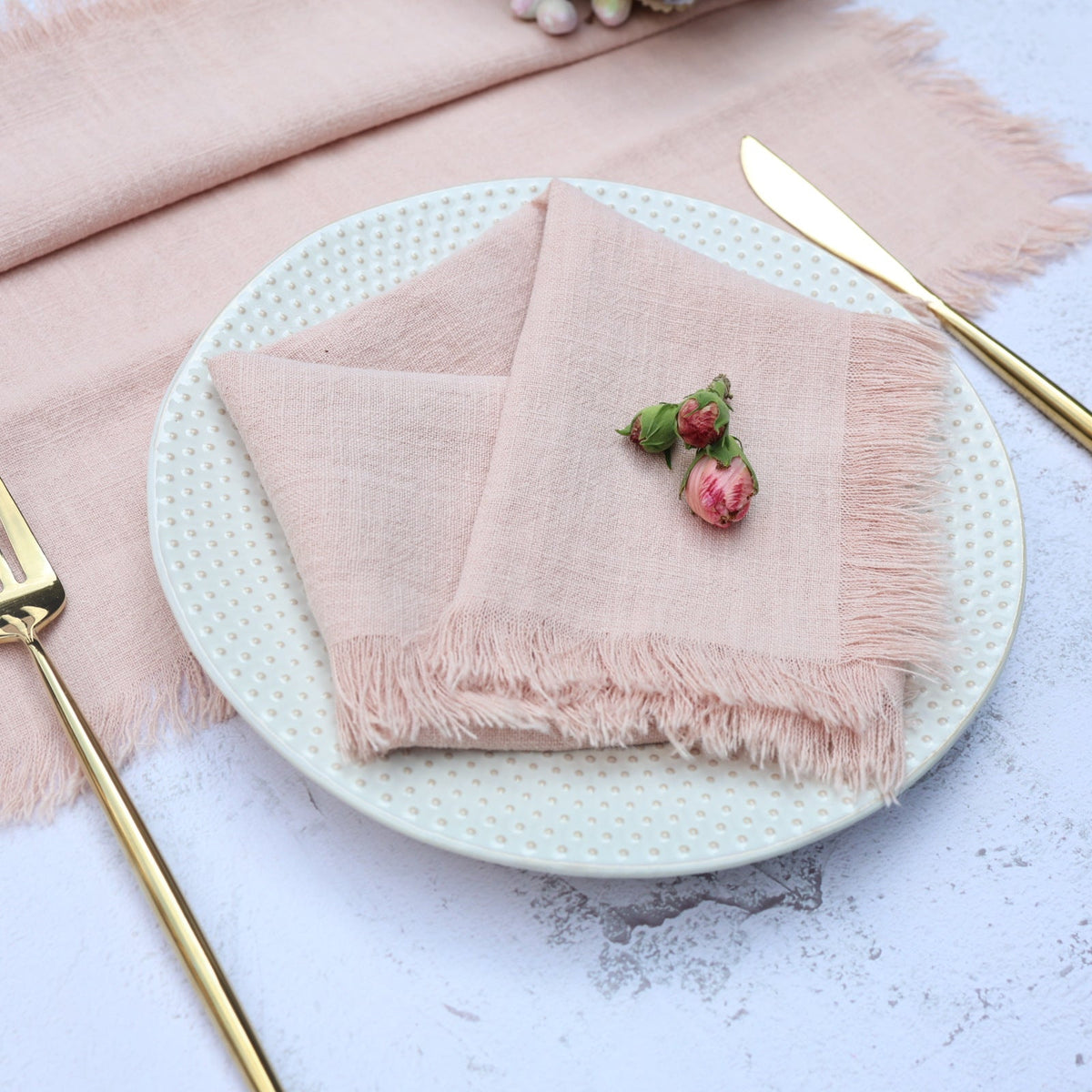 Cotton Linen Napkin with Fringed Edges