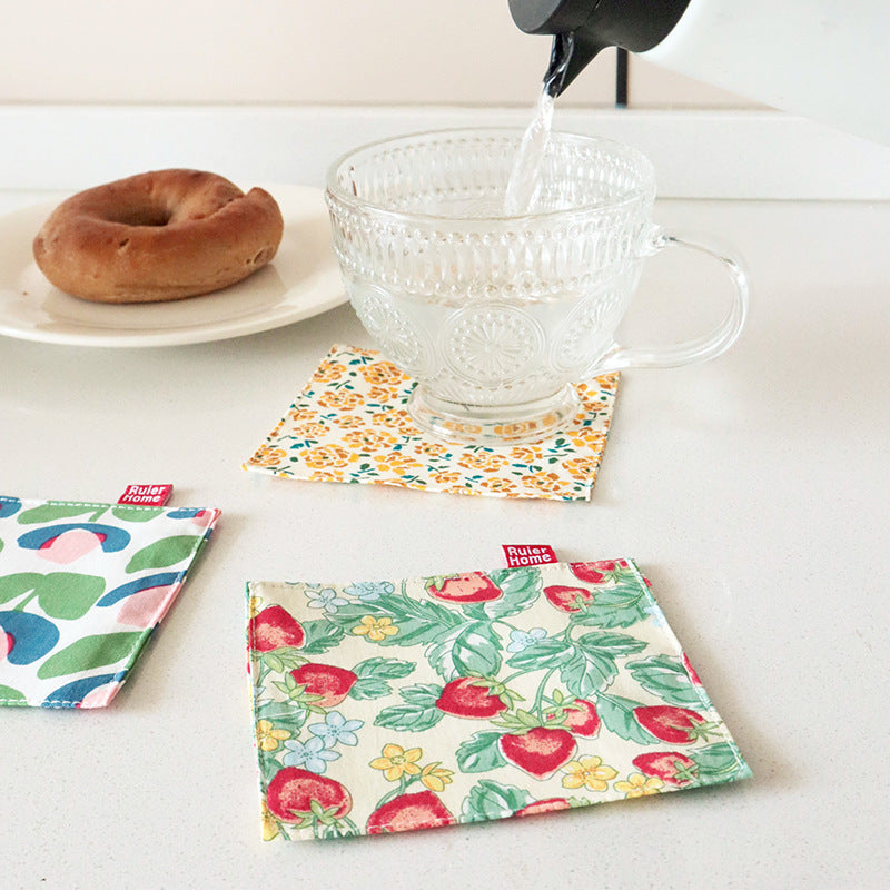 Double-Layer Floral Fabric Coaster, Square Mug Mat & Table Protector