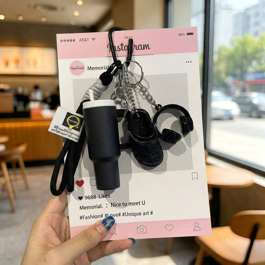 PVC Sports Bag Charm Keychain with Mini Tumbler and Headphone Charms