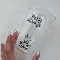 Cute Dog Glass Tumbler – 460ml Clear Drinking Cup with Cartoon Puppy Print for Iced Coffee, Milk, Juice & Cold Drinks