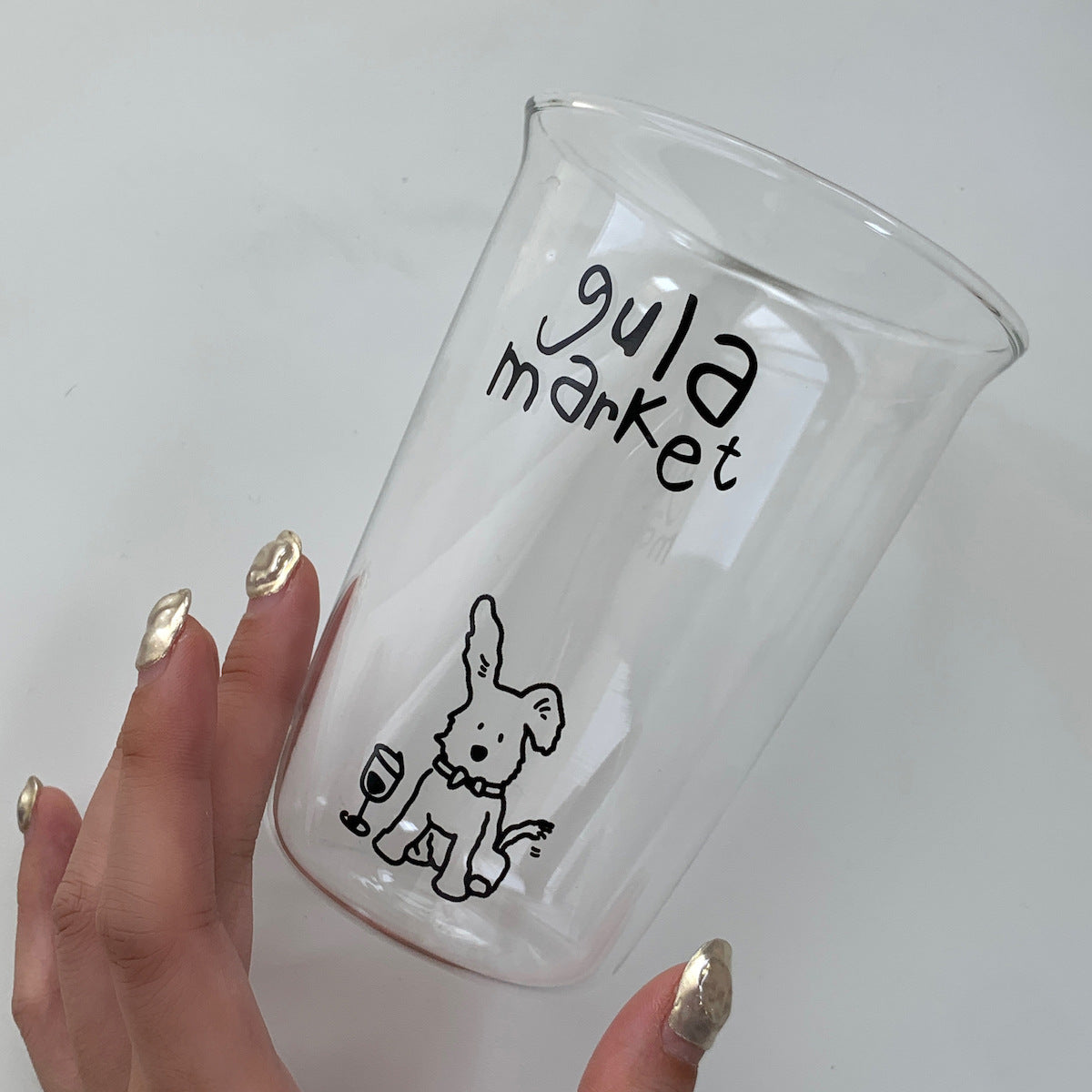 Cute Dog Glass Tumbler – 460ml Clear Drinking Cup with Cartoon Puppy Print for Iced Coffee, Milk, Juice & Cold Drinks