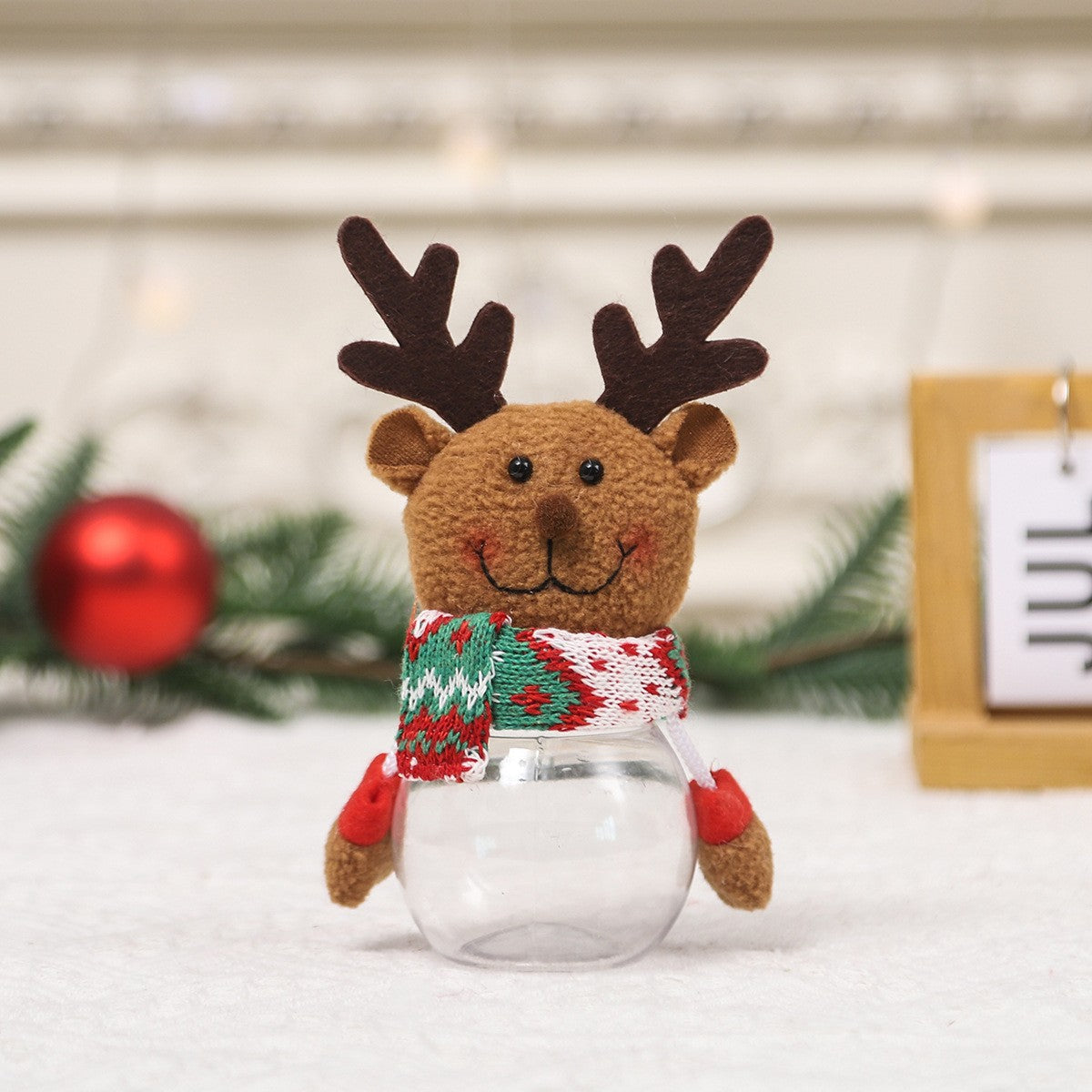 Christmas Clear Candy Jar Santa Snowman Reindeer Holiday Gift Container
