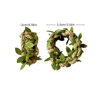 Rustic Jute Napkin Ring with Green Leaves – Braided Farmhouse Table Décor