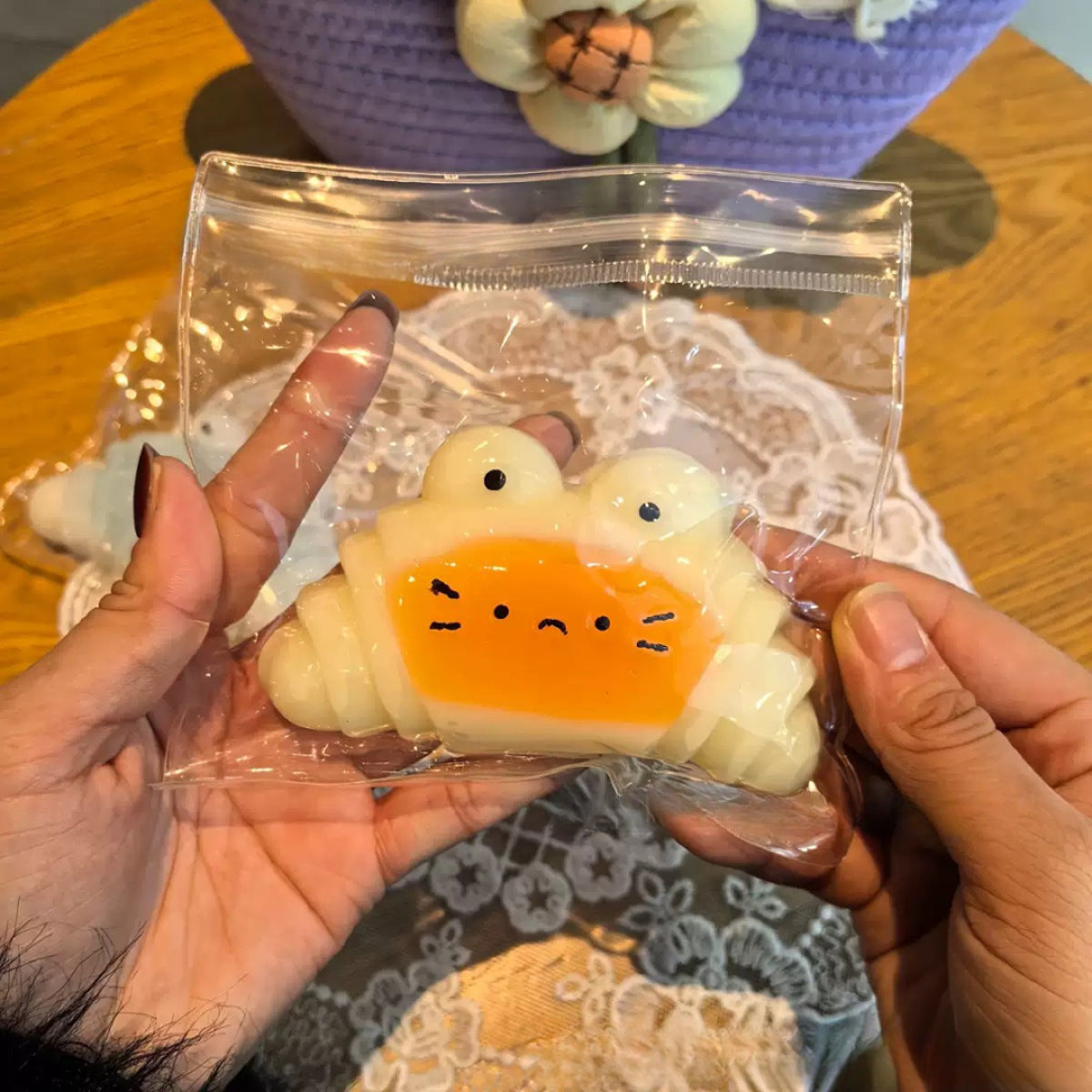 Cute Crab TPR Squishy Fidget Toy in Cream Yellow and Orange