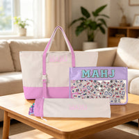 Large Capacity Mahjong Storage Bag Set – 3-Piece Canvas Carry Tote with Handle & Shoulder Strap