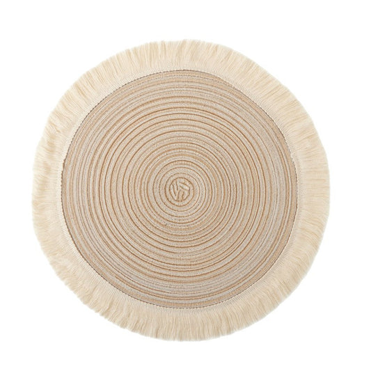 Round Cotton Tassel Placemat, Farmhouse Dining Table Mat