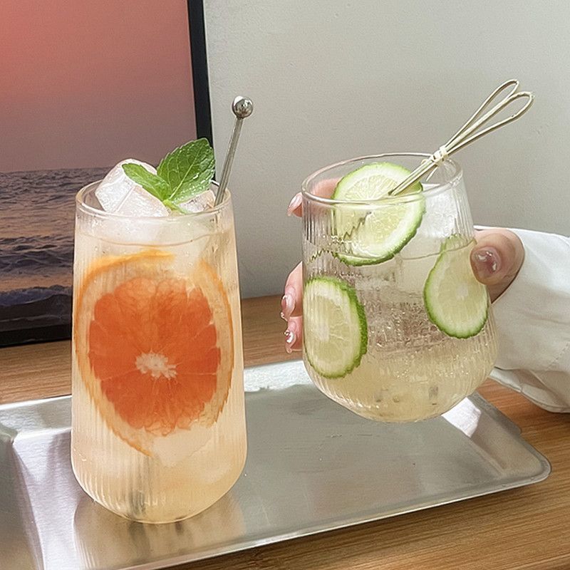 Ribbed Glass Tumbler – Textured Drinking Glass for Juice, Iced Coffee & Cocktails