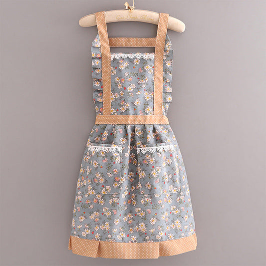 Cottagecore Floral Apron – Elegant Ruffle Kitchen Apron with Pocket, Vintage Style Cooking & Baking Apron for Women