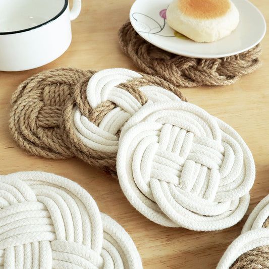 Handwoven Round Trivet, Cotton Linen Heat Resistant Table Mat & Coaster