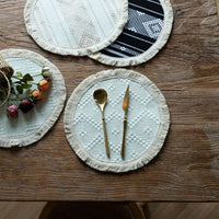 Boho Woven Round Placemat, Farmhouse Heat Resistant Table Mat