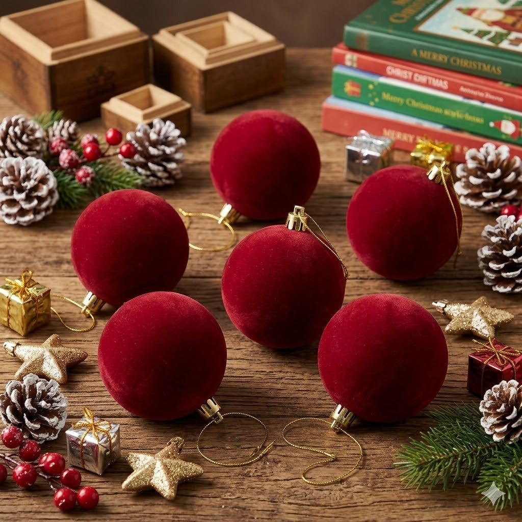 Velvet-Look Christmas Ball Ornaments for Cozy Holiday Styling, 8 cm Baubles