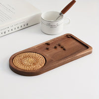 Acacia Wood Serving Tray with Woven Coaster – Rectangular Coffee & Snack Tray