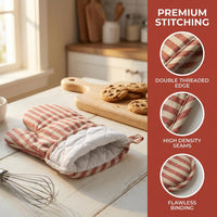 Striped Cotton Linen Oven Mitt – Heat‑Resistant Quilted Cooking Glove for Baking & Kitchen Use