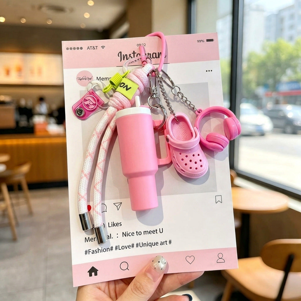 PVC Sports Bag Charm Keychain with Mini Tumbler and Headphone Charms