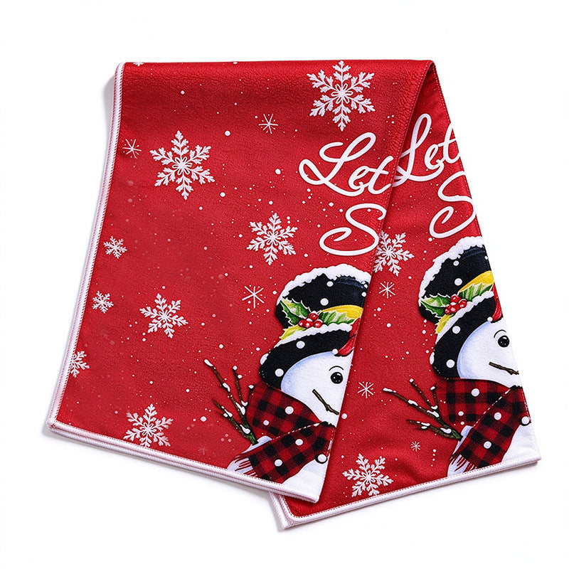 Christmas Kitchen Towel Santa Claus Christmas Tree Print Microfiber Dish Towel
